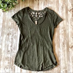 Free People Lace Short Sleeve Top L